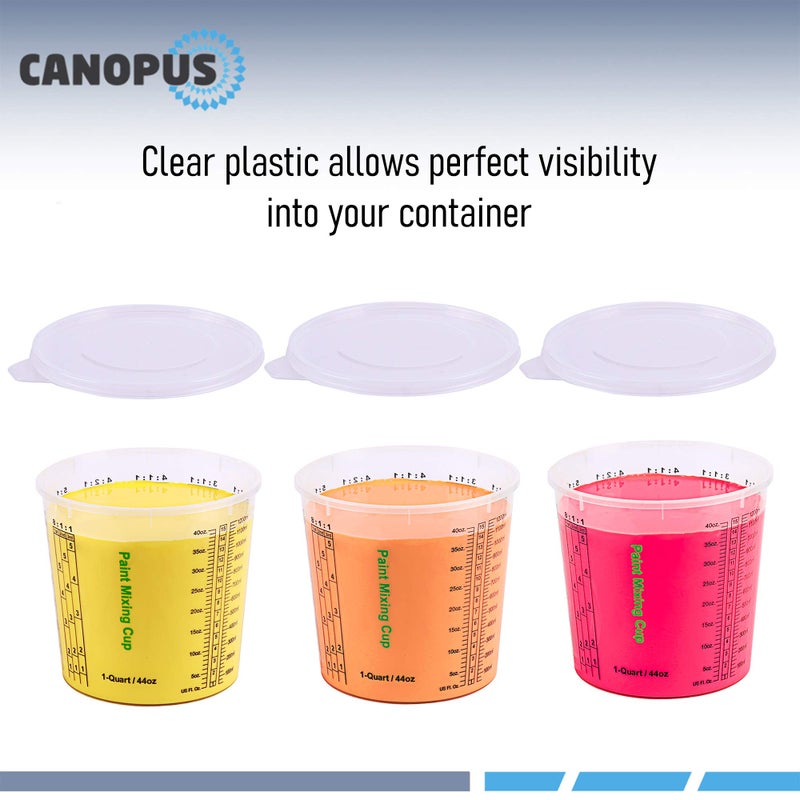 CANOPUS 12-oz Paint Mixing Cups, Pack of 12 Cups with 3 Lids, Reusable and Solvent-Resistant Clear Plastic Containers for Paint, Epoxy, Resin, Oil, and Thinner - Image 4